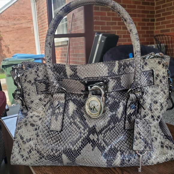 Michael Kors Hamilton Python Snake Embossed Leather Shoulder Bag - Picture 4 of 16